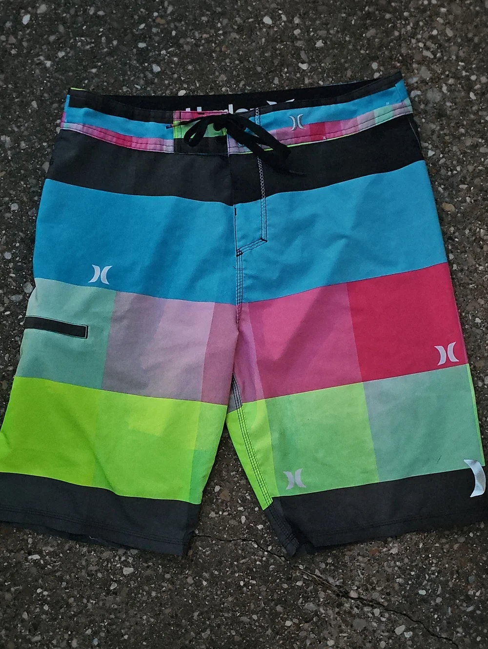 Hurley Phantom Multicolor Colorblock Stripe Board Shorts Blue Green Pink Mens 30
